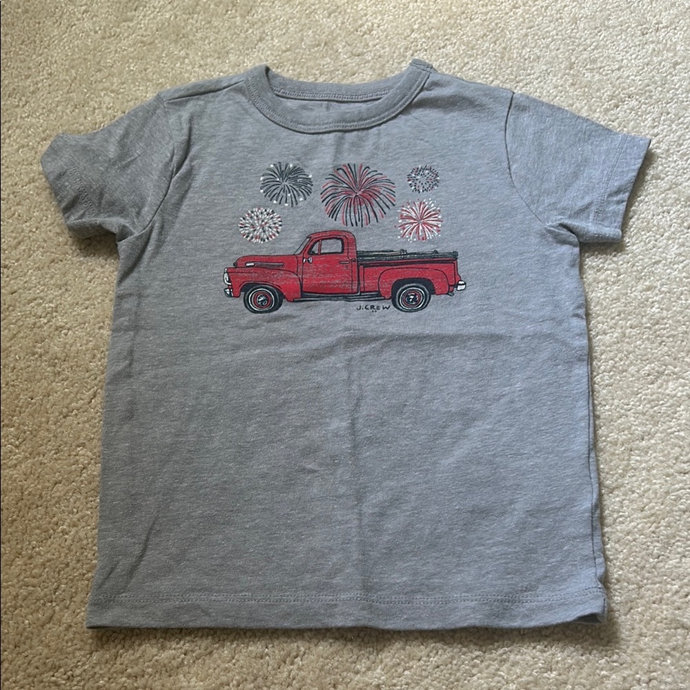 Crewcuts Gray Tee with Red Truck and Fireworks